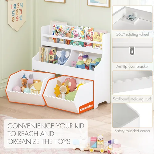 Miniatura 4 de Spirich Organizador de almacenamiento de juguetes para niños con estantería, armario de almacenamiento de juguetes de 3 niveles, estante
