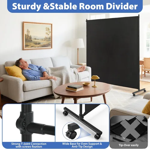 Miniatura 4 de Divisor de habitación grande de un solo panel, pantalla de privacidad independiente de 73 x 75 pulgadas con ruedas, pared de división de tela gruesa