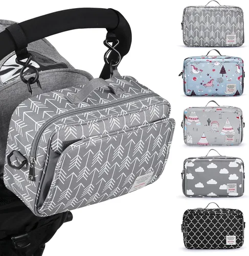 Organizador universal para cochecito todo en uno con bolsillo aislado, capacidad para pañales, juguetes y aperitivos, color gris oscuro Arrow