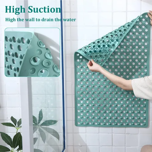 Miniatura 6 de Tapete de ducha antideslizante de 40 x 16 pulgadas, diseño de agujero de burbuja de aire grande, sin acumulación de agua para bañera y baño (verde)