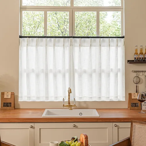 Miniatura 221 de Cortinas de lino natural con pliegues fruncidos de 120 pulgadas de largo para sala de estar, cortinas plisadas con ganchos y lengüeta trasera