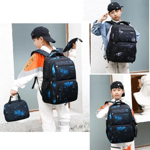 Miniatura 2 de Mochilas para niños y niñas para escuela primaria y secundaria con lonchera Galaxy Space Bookbags para niños y niñas