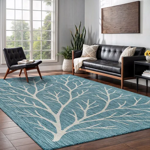 Miniatura 9 de Alfombra lavable para interiores y exteriores, de 5 x 7 pies, diseño de rama, que no se desprende, impermeable, fácil de limpiar, para patio