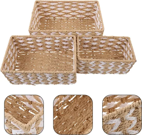 Miniatura 8 de Alipis 3 cestas de almacenamiento tejidas con cuerda, hechas a mano, apilables, organizador decorativo para encimera, estante, tanque de inodoro