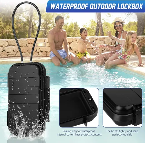 Miniatura 2 de Caja de seguridad portátil de viaje con combinación de 4 dígitos, mini caja de seguridad antirrobo, caja de seguridad para playa, impermeable
