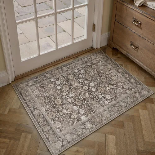 Miniatura 25 de HUGEAR 8x10 Alfombras lavables a máquina color marrón para pasillo, alfombra grande de área interior, alfombra de acento floral, alfombra de pelo