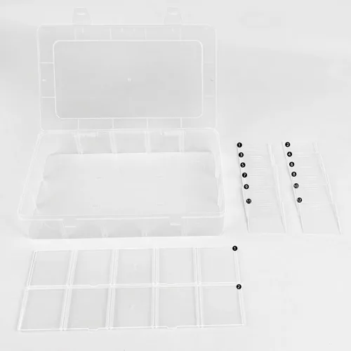 Miniatura 5 de ZUFECY Caja de aparejos de pesca, organizador transparente con 15 divisores ajustables, caja de almacenamiento para dispositivos, joyas, cebos