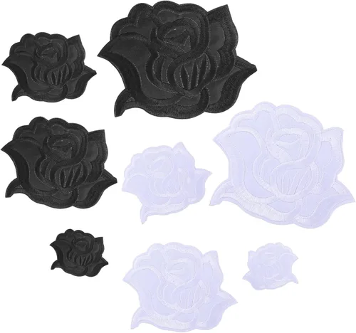 Miniatura 8 de 8 parches de flores de rosas negras para planchar para diseños de ropa, parches de reparación de tela, 4 tamaños bordados, parches de flores