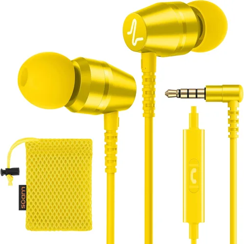 LUDOS OMNITONE Auriculares con cable in-Ear, 5 años de garantía, auriculares con micrófono, conector de 3,5 mm, auriculares con cable, para Amarillo