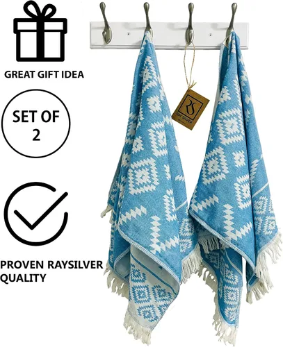 Miniatura 8 de RAY SILVER Aztec - Juego de 2 toallas de mano turcas 100% algodón, peshtemal, tacto suave, 18 x 36 pulgadas, peso ligero, para viajes, campamento