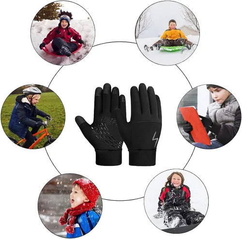 Miniatura 7 de YukiniYa Guantes de invierno para niños, repelentes al agua, pantalla táctil, forro polar, antideslizantes, para niños y niñas de 3 a 15 años, Negro