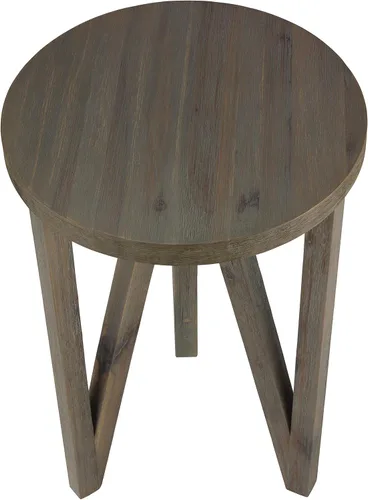 Miniatura 3 de Cortesi Home Tobin - Mesa decorativa en madera maciza con acabado cepillado de alambre gris de granja, pequeña redonda de 15 pulgadas