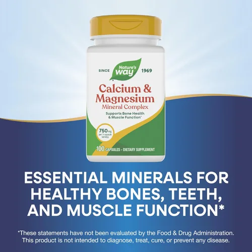 Miniatura 4 de Nature's Way Complejo mineral de calcio y magnesio, apoya la salud ósea y la función muscular,* 750 mg por porción de 3 cápsulas, 100 cápsulas