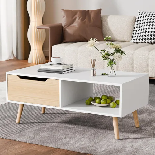 Cozy Castle Mesa de centro moderna, mesa de cóctel de madera con almacenamiento, mesa de pasillo minimalista, mesa de centro moderna de mediados de