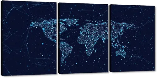 Miniatura 9 de MAMAGO Lienzo decorativo para pared, diseño de mapa de Estados Unidos, 3 paneles, fondo de madera, mapa de Estados Unidos, imagen y póster, arte