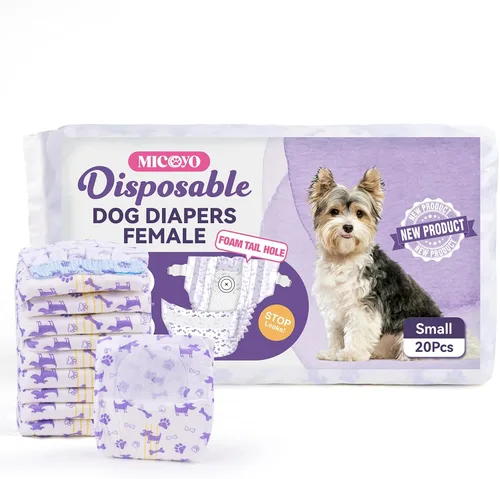 Miniatura 8 de MICOOYO Pañales desechables para perras, pañales para perras, pañal para mascotas súper absorbente con agujero de cola de espuma para el celo