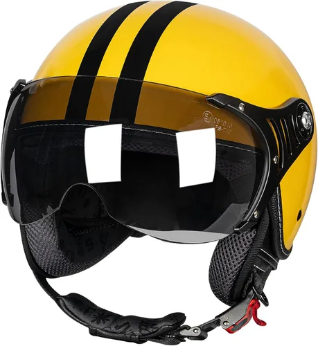 Miniatura 9 de Yesmotor Casco de motocicleta 3/4 Casco retro de cara abierta Vespa para scooters con visera transparente para hombres y mujeres - Aprobado por DOT