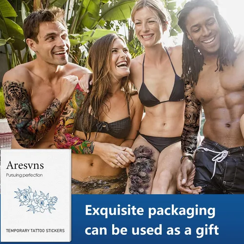Miniatura 6 de Aresvns Tatuajes temporales de brazo completo para hombres y mujeres (19 x 7 pulgadas), tatuajes de manga impermeable y de larga duración