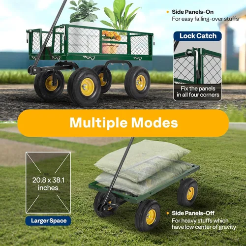 Miniatura 5 de VIVOHOME Carrito de jardín de acero de malla de servicio pesado de 880 libras de capacidad, vagón utilitario plegable con lados removibles y ruedas
