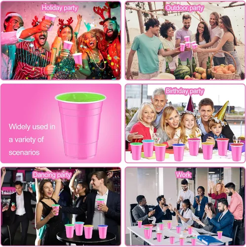 Miniatura 7 de 120 vasos de plástico rosa de 16 onzas para el día de San Valentín, vasos de plástico de 16 onzas, tazas de fiesta rosas para beber, degustaciones