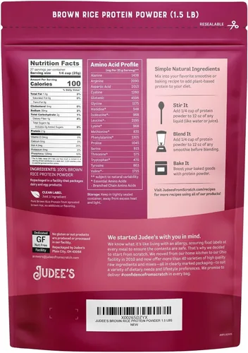 Miniatura 2 de Judee's Gluten Free Proteína de arroz integral en polvo, proteína vegana a base de plantas, reemplazo de comidas sin gluten, 1.5 libras, sin sabor