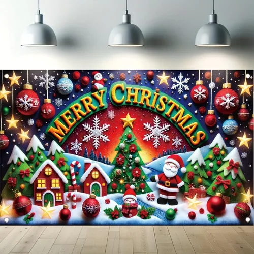 Miniatura 9 de Cartel de Feliz Navidad de 71 x 43 pulgadas, caja de regalo, adorno de árbol, decoración de fondo de fotografía para fiestas de invierno