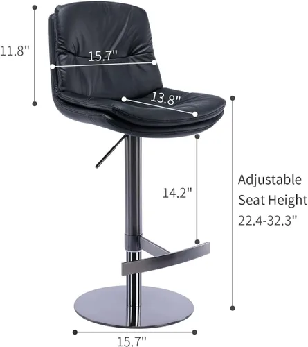 Miniatura 3 de Taburetes de bar de acero inoxidable de titanio negro, grado, silla de bar de piel sintética con respaldo, altura ajustable giratoria para encimera
