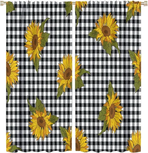 Miniatura 25 de Cortinas opacas con diseño de girasoles para ventana, puesta de sol sobre girasol, para dormitorio, sala de estar, cocina, decoración del hogar, 42