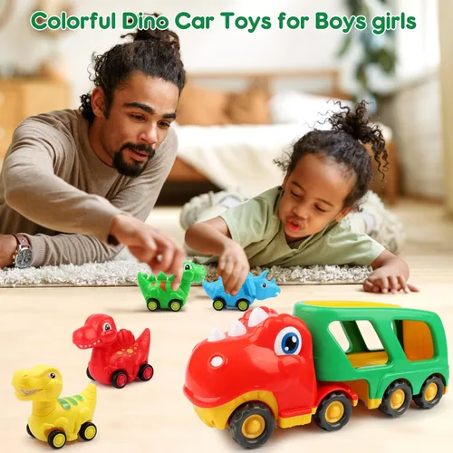 Miniatura 3 de Nicmore Juguetes para niños pequeños, camión de dinosaurios para niños: juguetes para niños de 2, 3, 4, 5 años, camión transportador de dinosaurios