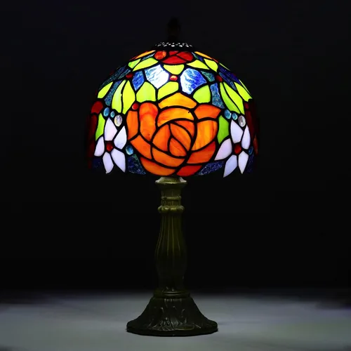 Miniatura 3 de Tiffany Style Lamp Rose Flower Lámpara de mesa de vidrieras rosa roja 8 x 8 x 14 pulgadas lámpara de escritorio de oficina en casa luces decorar