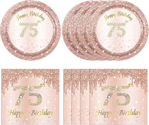 Miniatura 11 de Decoraciones de cumpleaños número 70 para mujer, decoraciones de cumpleaños número 70, platos y servilletas de oro rosa, decoraciones de cumpleaños