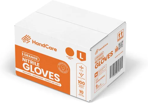 HandCare - Guantes desechables de nitrilo naranja de 8 mil, sin látex, agarre texturizado de diamante para uso mecánico, trabajo y limpieza