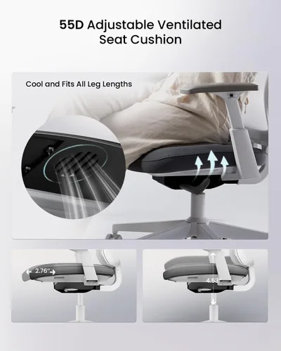 Miniatura 5 de ProtoArc Silla de oficina ergonómica – Silla de malla flexible para mujer, asiento deslizante de espuma, reclinable de 125°, sillas de escritorio