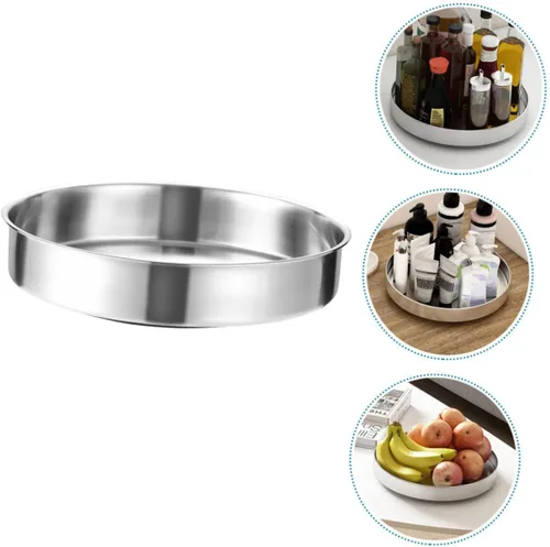 Miniatura 5 de Estante de almacenamiento giratorio de acero inoxidable Organizador de plato giratorio de cocina 1 pieza Bandeja de almacenamiento de especias Caja