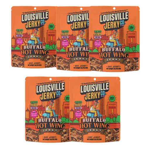 Miniatura 6 de Louisville Vegan Jerky - Buffalo Hot Wing Carne vegana y vegetariana - Cecina para morder los labios - Snacks veganos altos en proteínas sin gluten