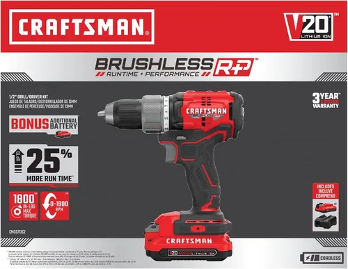 Miniatura 12 de CRAFTSMAN RP+ Kit de taladro/destornillador inalámbrico, con 2 baterías y cargador, sin escobillas (CMCD713C2)