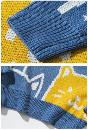 Miniatura 6 de Gato Gráfico Hombres Abuelo Suéter Japonés Gótico Punto Outwear Emo Alt Cuello Redondo Ropa Linda Y2K Tops de Manga Larga