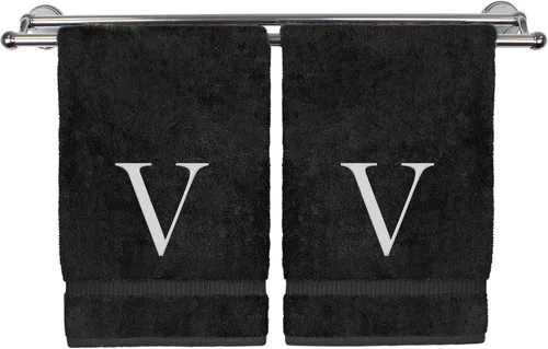 Miniatura 162 de Toalla de mano monogramada, regalo personalizado, juego de 2 - Toalla bordada con letra de bloque dorada - Extra absorbente 100% algodón turco