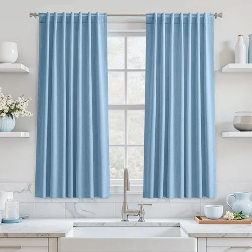 Miniatura 91 de UHITECH Cortinas cortas de lino de 24 pulgadas de largo para ventanas pequeñas de granja, cortinas opacas modernas para sala de estar, pestañas