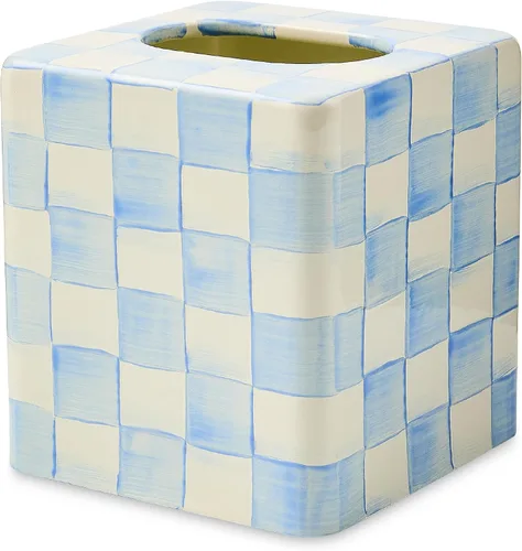 Miniatura 4 de MACKENZIE-CHILDS Funda para caja de pañuelos, portapañuelos para decoración del hogar, Courtly Check en blanco y negro, cuadrado