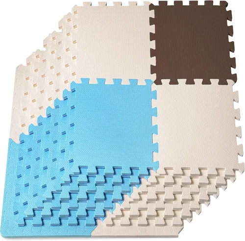 Miniatura 8 de ProSource Alfombra de espuma para rompecabezas para niños y bebés con colores sólidos, 36 o 16 azulejos encajables con bordes, Negro/Gris/Blanco