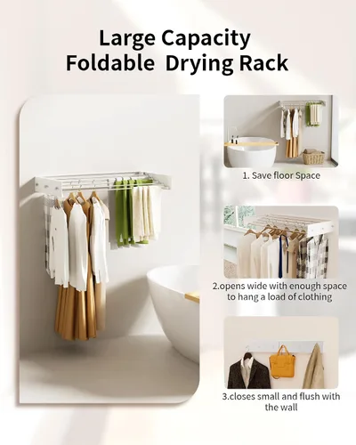 Miniatura 4 de YLGJ&TIDY Estante de secado de ropa montado en la pared, estante de secado de ropa de 31.5 pulgadas, estante de secado de ropa plegable con 5