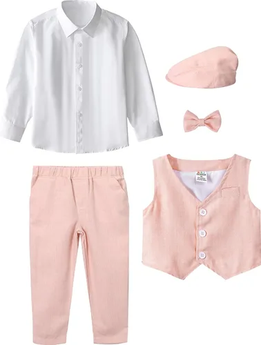 Miniatura 3 de A&J DESIGN Traje para bebé y niño pequeño, de 12 meses a 5 años, camisa y pantalones, chaleco, pajarita y gorra de conductor de 5 piezas