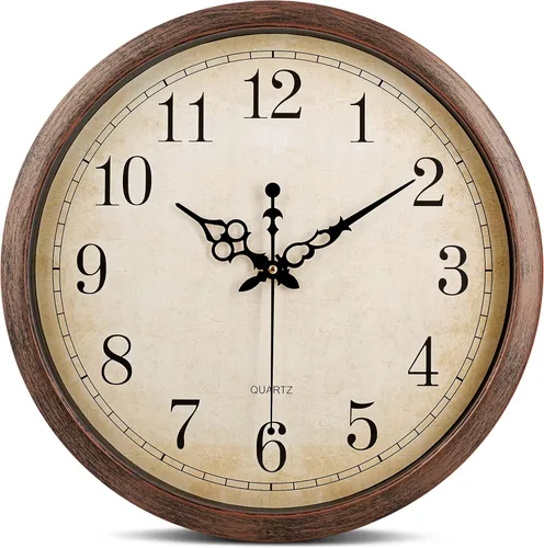 Bernhard Products Reloj de pared marrón vintage, silencioso, sin tictac, de 16 pulgadas, extra grande, de cuarzo, funciona con pilas, redondo,