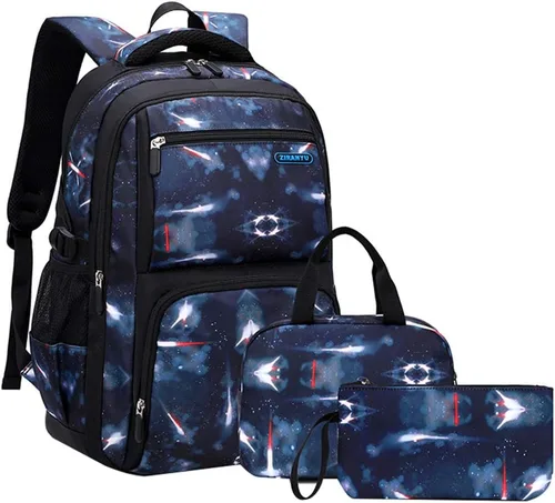 Miniatura 13 de JiaYou Mochila de galaxia con patrón espacial para niños, primaria, junior, escuela secundaria, mochila para computadora portátil, azul azul