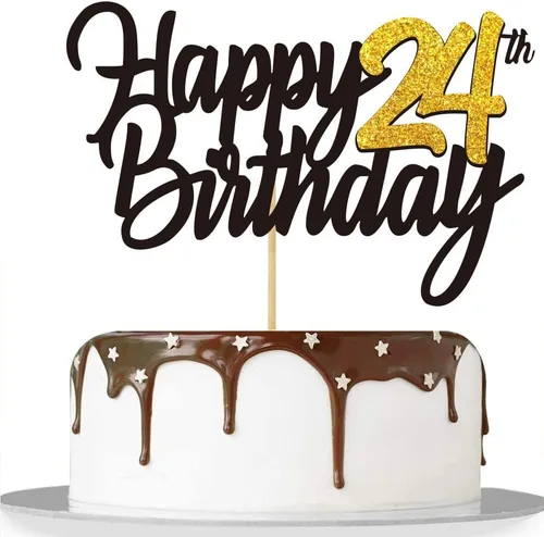 Miniatura 5 de Decoración para tarta de cumpleaños número 24 con purpurina para 24 años, decoraciones de cumpleaños de 24 años, decoraciones doradas para tartas