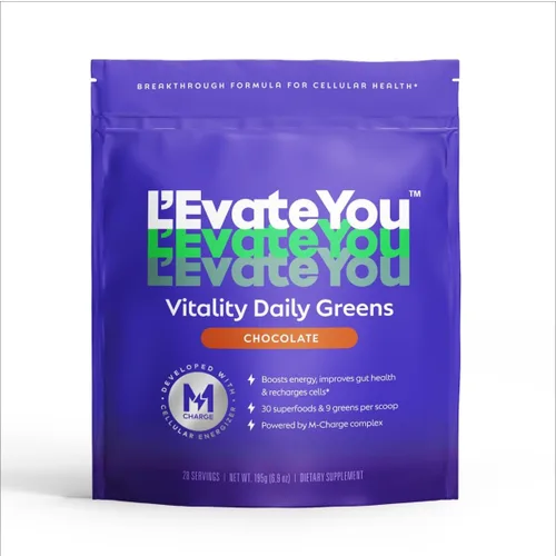 L'Evate You Vitality Daily Greens - Polvo (28 porciones), 30 superalimentos, 9 verdes, para un impulso de energía celular, alimentado por el