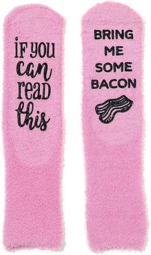 Miniatura 35 de CHANGGER Calcetines unisex con texto en inglés "If You Can Read This Bring Me Some Fuzzy Funny Saying Crew Socks Christmas Unisex Gift
