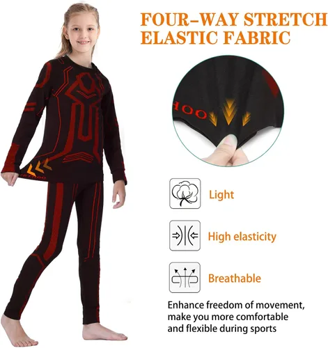 Miniatura 8 de MeetHoo Conjunto de ropa interior térmica para niños capa base de pantalones largos con forro polar para niños