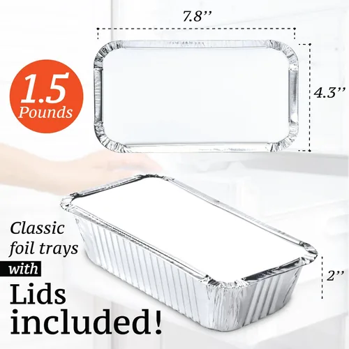 Miniatura 2 de (Paquete de 110 moldes para pan de aluminio con tapas, moldes de pan desechables para hornear, recipientes para almuerzo, platos para hornear